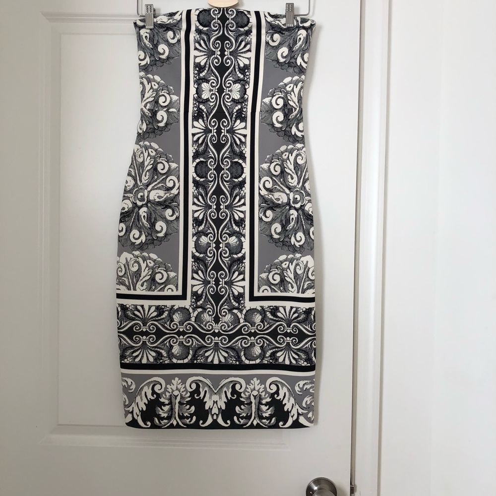 Express: Gray, Black and White Spandex Dress